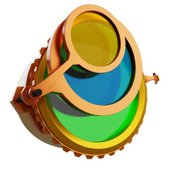 Steampunk 3D Monocle with Multi-Colored Lenses and Brass Gears © Creavie