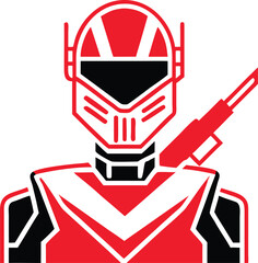 Obraz premium Bold red and black robot soldier character design showcasing a futuristic combat armor suit with a powerful weapon