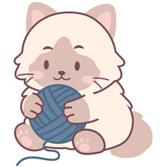 Fototapeta premium Cute Cat Playing with Yarn Illustration