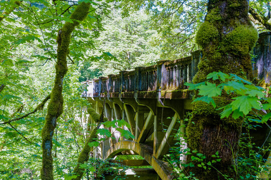 Historic Columbia River Highway Bridge at Bridal Veil Falls in the Columbia River Gorge National Scenic Area