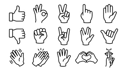 Obraz premium Set of diverse hand gesture outline signs and symbols