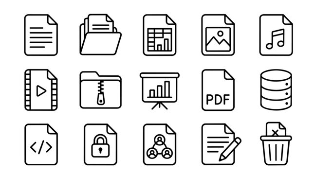 Collection of file and document management outline icons