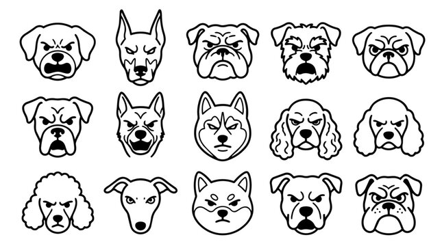 Collection of Angry Dog Faces Icon Set