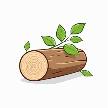 Cartoon illustration of a tree log with green leaves