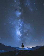 Fototapeta premium Silhouette Person Stargazing Milky Way Galaxy