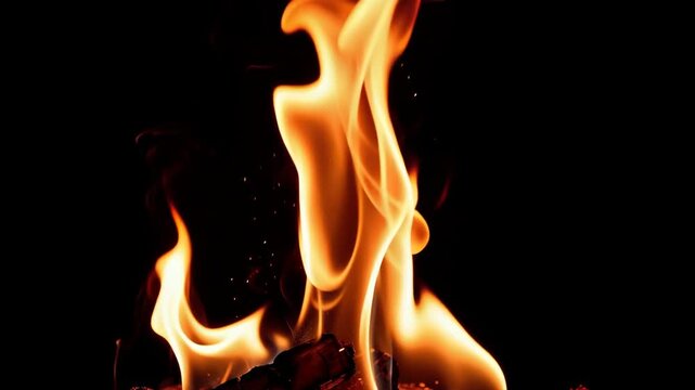Mesmerizing dance of vibrant flames with colorful fire movement and glowing heat energy in dark background