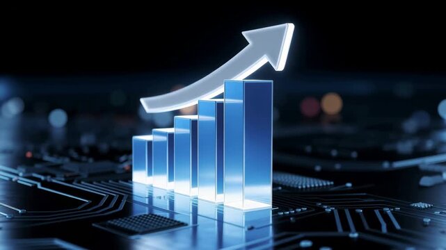 Dynamic growth journey with a sleek rising graph on a tech inspired futuristic background