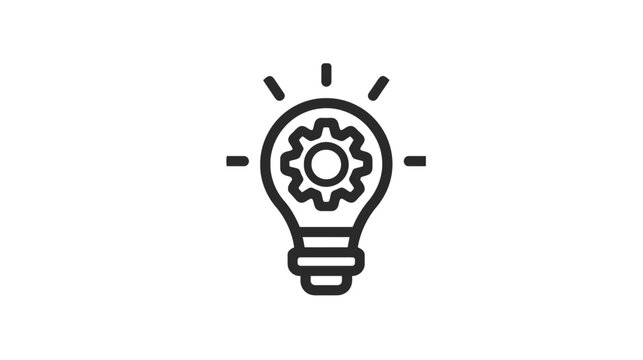 Innovation idea lightbulb icon with gear symbol, representing creativity, problem-solving, engineering, and concept development