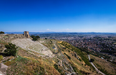 Fototapeta premium Bergama Acropolis Ancient Theater and Ruins in Izmir, Turkey