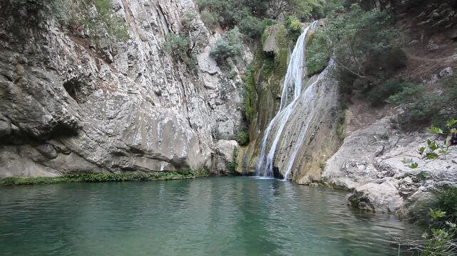 Polylimnio waterfall on Peloponnese peninsula, Greece
