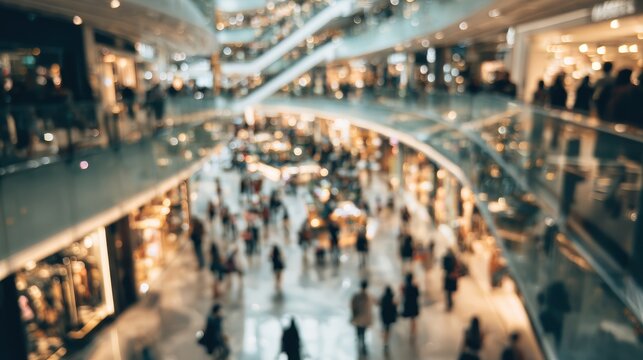 Abstract blurred photo of many people shopping inside department store or modern  shopping mall. Urban lifestyle and black Friday shopping, motion, speed, blurred, group, city, modern