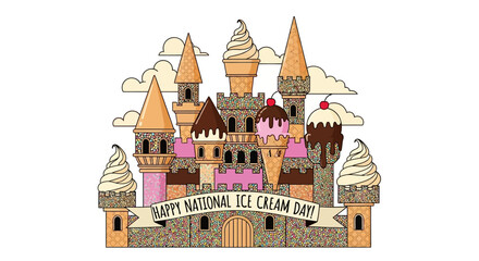 Naklejka premium Ice Cream Castle Celebration Happy National Ice Cream Day Banner
