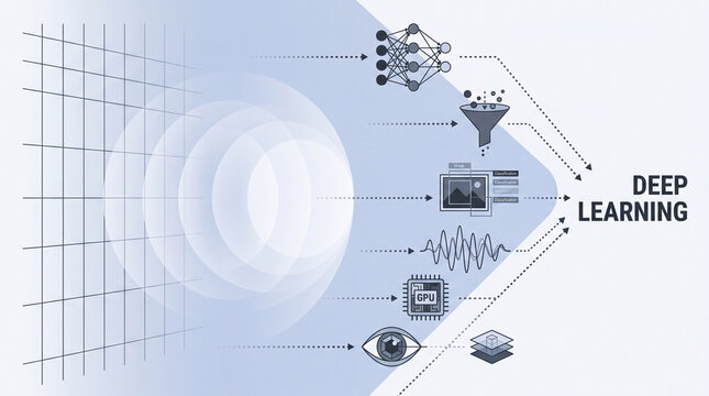 Deep Learning Concept With gpu And image icon with neural network diagram abstract digital illustration
