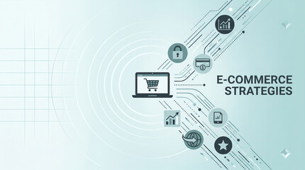 Obraz premium E commerce Strategy Icons With Laptop And Security Elements Flat Vector Illustration