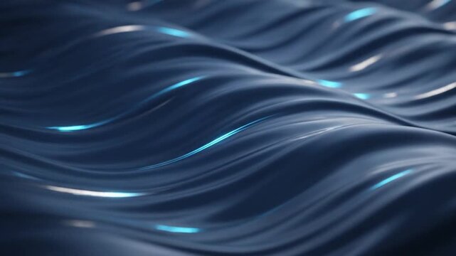 Abstract dark blue waves with soft light reflections on a smooth surface