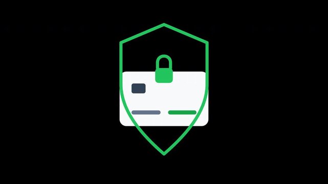 Green shield icon protects credit card, symbolizing secure payment transactions. Perfect for financial security, payment processing, and ecommerce concepts.