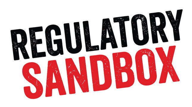 Bold regulatory sandbox vector illustration featuring distressed black and red typography on a clean white background