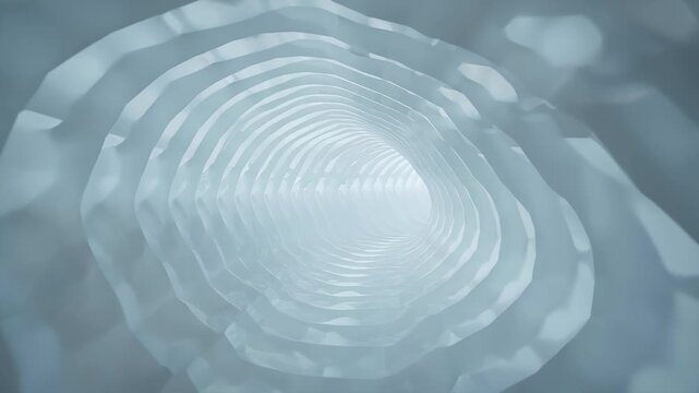 Soft translucent spiral tunnel with layered translucent rings, cool glowing abstract light corridor