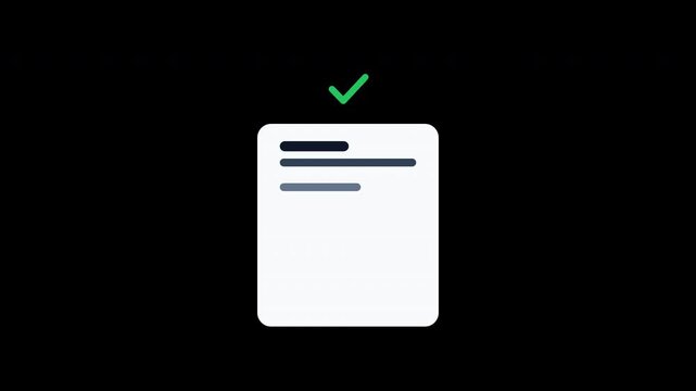Green checkmark icon on white document page lines against black background suitable for presentations, reports, websites, and educational materials.
