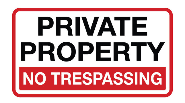 A bold red and white vector illustration of a rectangular private property no trespassing sign