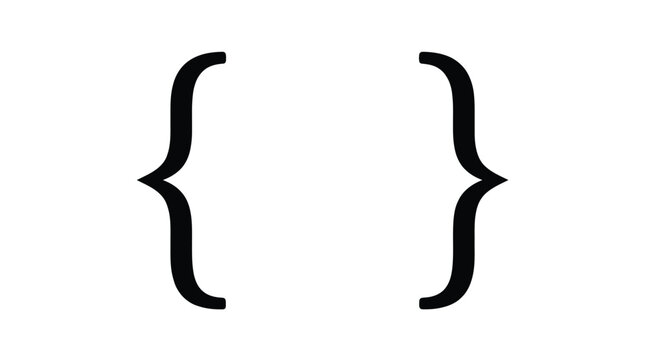 Minimalist black vector graphic illustration featuring two curved curly brackets isolated on a white background