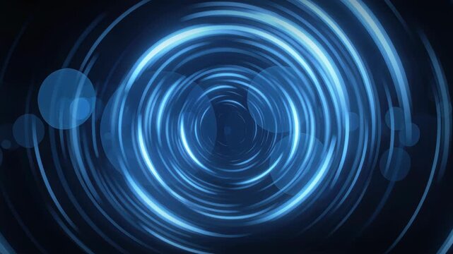 Blue light circle ring bokeh glow circular light rings and soft luminous orbs dynamic radial motion