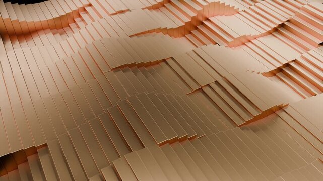 Polished Copper Surface Featuring Layered Sculptures And Vibrant Cinematic Lighting Effects