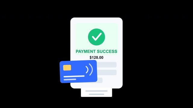 Green checkmark symbol payment success notification screen design with dollar amount and blue credit card, suitable for payment confirmation concepts on websites or apps.
