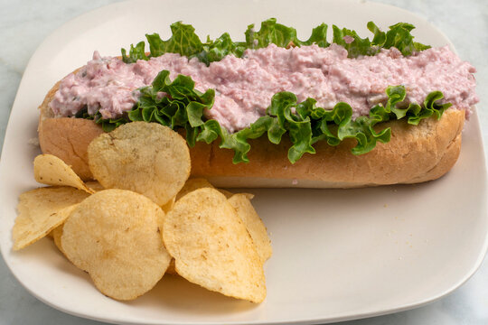 ham salad sub  with potato chips