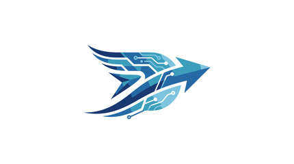 Obraz premium Futuristic Arrow Logo with Circuit Board Wings - Digital Technology and Speed Concept