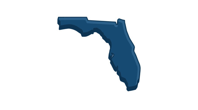 Florida State Map Outline, Blue Silhouette, Isolated on White Background