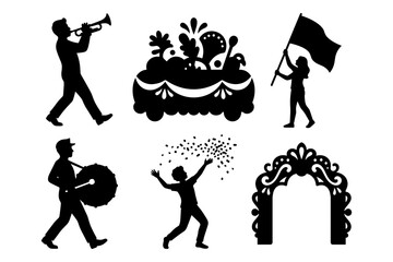 Fiesta celebration black silhouette collection with mariachi band and traditional elements. © Avijit
