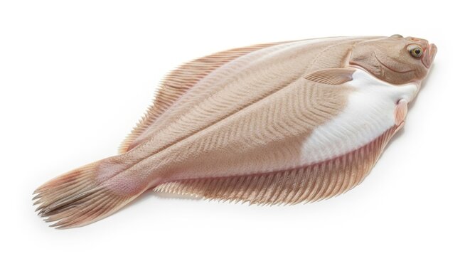 Fresh raw sole fish presented whole on a clean white studio background. Elegant flatfish ready for gourmet cooking and fine dining recipes, marine, white background, ingredient