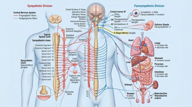 Diagram of the human sympathetic and parasympathetic nervous system divisions
