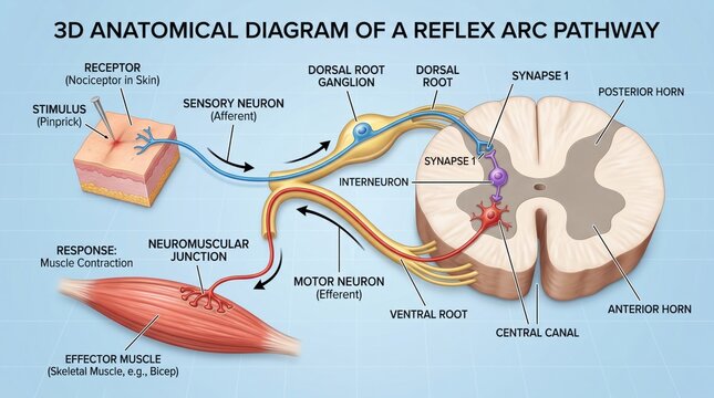 3D Anatomical Diagram Illustrating a Reflex Arc Pathway