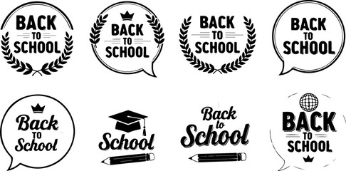 Fototapeta premium Set of vintage back to school badges and emblems in black and white vector style.