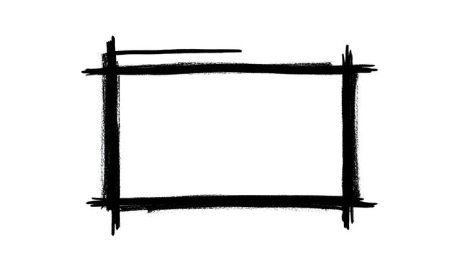 Hand drawn square frame rough brushstroke border isolated on transparent background