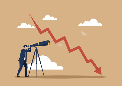 Businessman Analyzing Market Decline. Vector Illustration. Flat Minimalist Design. Business Concept.