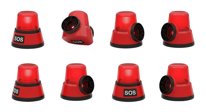 red emergency lights on white background several siren lights for safety emergency situations and warnings