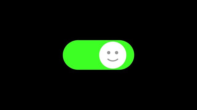 Toggle Button Animation on Black Background, with smile and frown expression symbols for Technology User Interface, 4k video