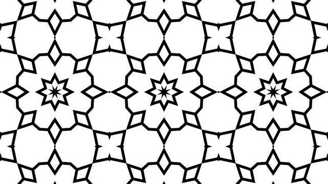 Abstract kaleidoscope black and white geometric hexagonal pattern repeats seamlessly. monochrome ornament decorative.