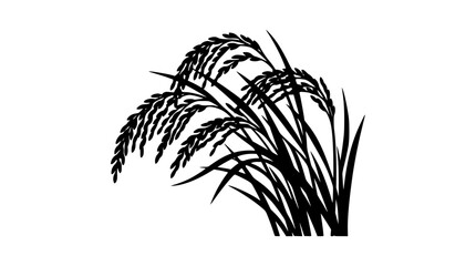 Obraz premium Black silhouette of rice plant stalks with heavy grains