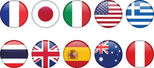 Glossy world flag badges with national colors on white background © rama coloring studio