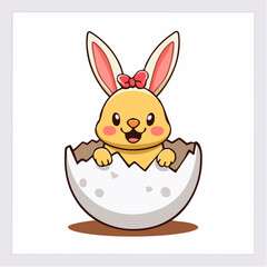 Obraz premium Cute Easter Bunny Hatching from Egg