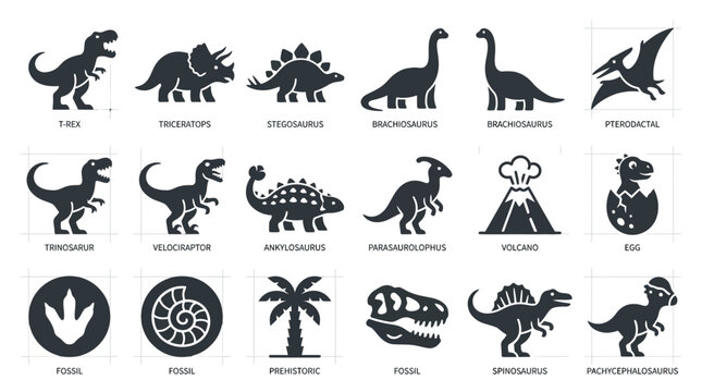 Black silhouettes of various dinosaurs.