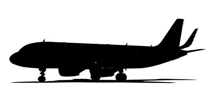 Commercial passenger jet plane in metallic gray with landing gear isolated on white background