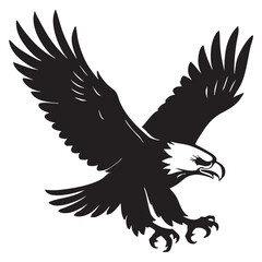 Obraz premium Black and white illustration of a flying bald eagle