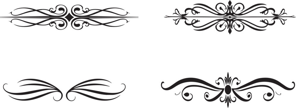 Elegant black decorative swirls and floral borders set