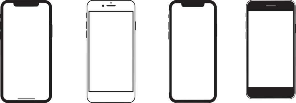 Four smartphone outline designs with notch variations