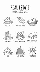 Fototapeta premium Real Estate Doodle Logo Pack Icons.